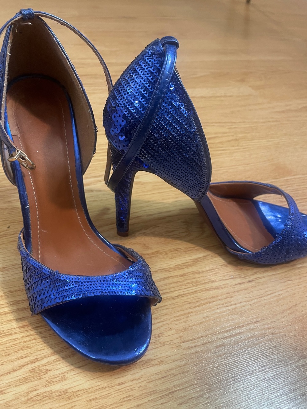 Blue Sequin Ankle-Strap High Heels